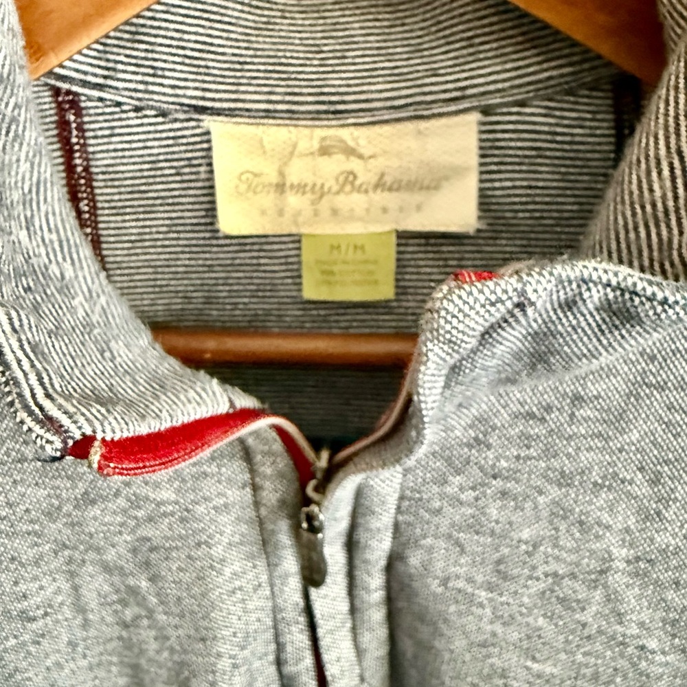 Tommy Bahama Quarter Zip Pullover Mens Medium Blue Heather Lightweight Sweater - Picture 2 of 5